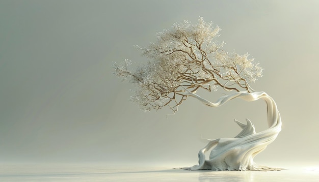 Minimalist 3D art of a tree