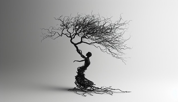 Minimalist 3D art of a tree