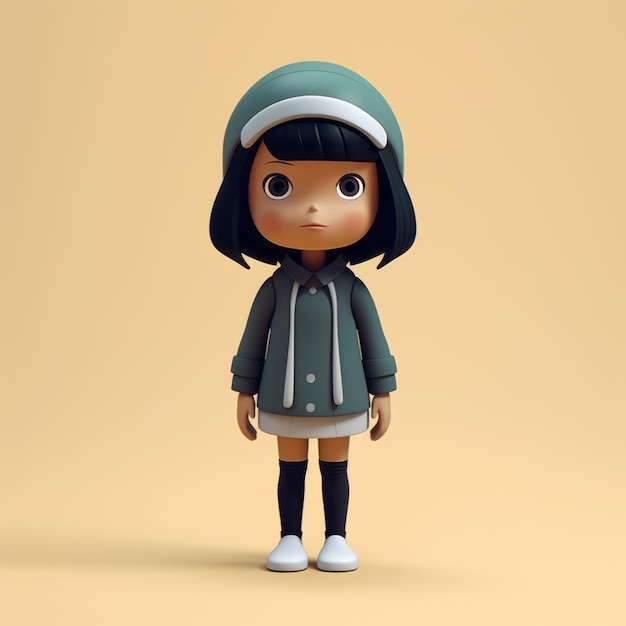 Minimalist 3d Cartoon Model Of Mia In Green Sweater