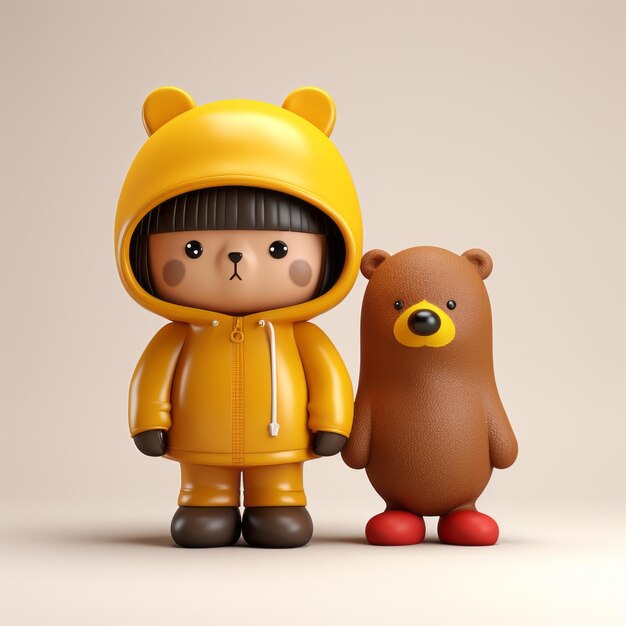Photo minimalist 3d character bear and barbara