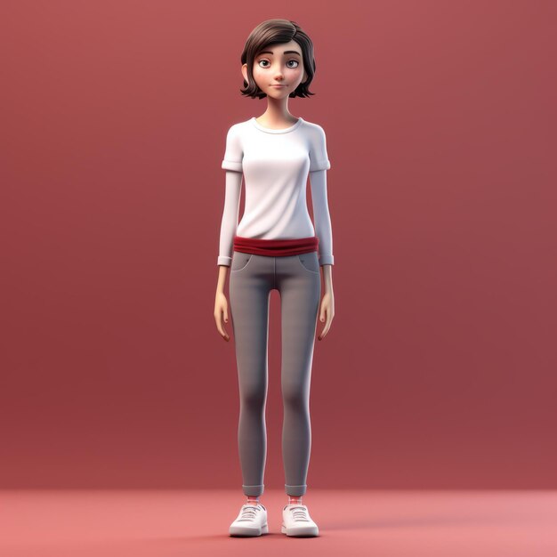 Photo minimalist 3d character design harper cartoonish girl in white shirt and pants