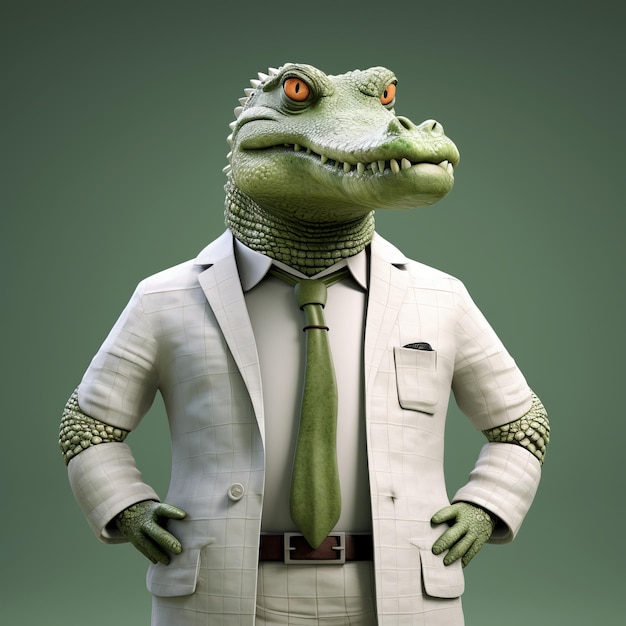 Minimalist 3d Crocodile In Business Suit A Unique Object Portraiture