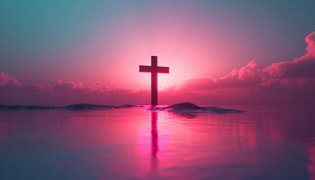 a minimalist 3D design showing fading light behind a simple cross