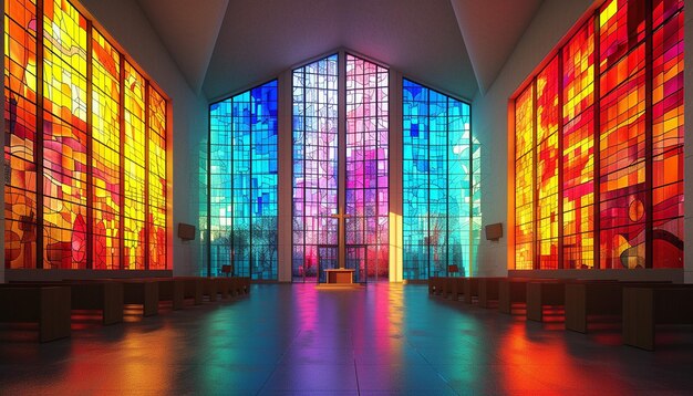 Photo a minimalist 3d design of a stained glass window in a church