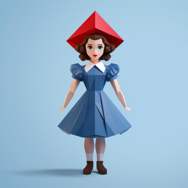 Minimalist 3d Origami Doll With Futuristic Retro Style And Schoolgirl Charm