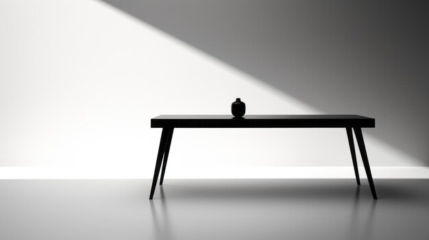 Фото Минималистский 3d-рендер стола на черно-белом фоне