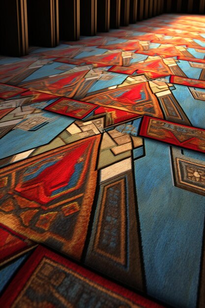 a minimalist 3D representation of a Persian rug focusing on geometric patterns