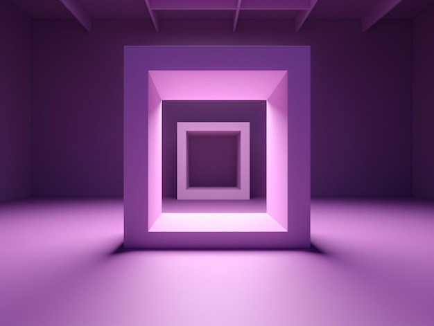 Minimalist 3D scene only with big hollow frame perspective purple geometric showroom for presentation illustration Generative Ai