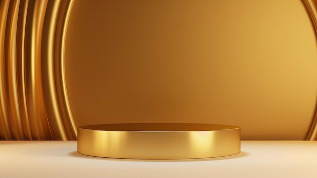 minimalist abstract 3D gold podium display for luxury product branding and packaging presentation