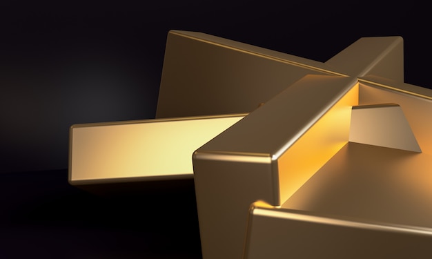 Minimalist abstract background, Gold primitive geometrical figures, 3D render.