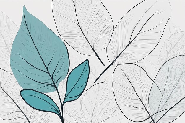 Minimalist abstract background with outline leaves