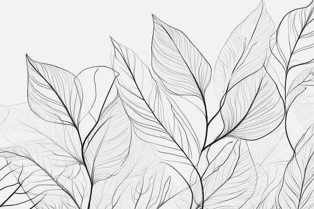 Minimalist abstract background with outline leaves