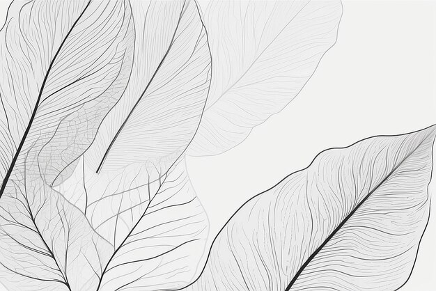 Minimalist abstract background with outline leaves