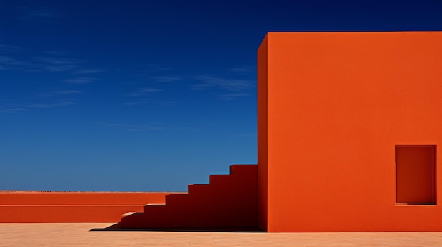 Minimalist Abstract Orange Building In Blue Desert