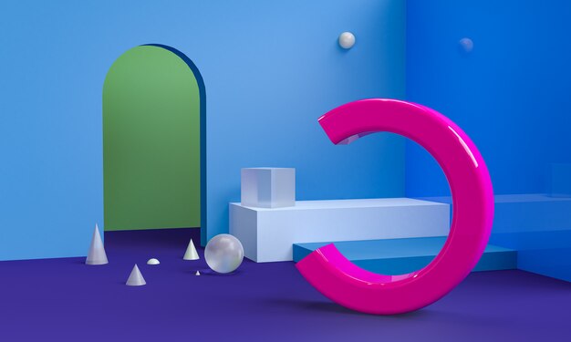 Minimalist abstract primitive geometrical figures, pastel colors, 3D render