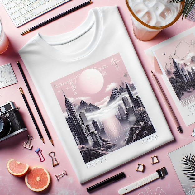 minimalist aesthetic background tshirt copy space template 3d rendering for mockup creation