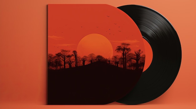 Minimalist ambient shoegaze lp red sunset with trees