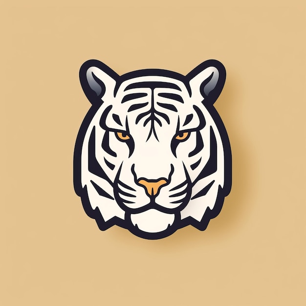 Photo minimalist art deco white tiger head logo on beige background