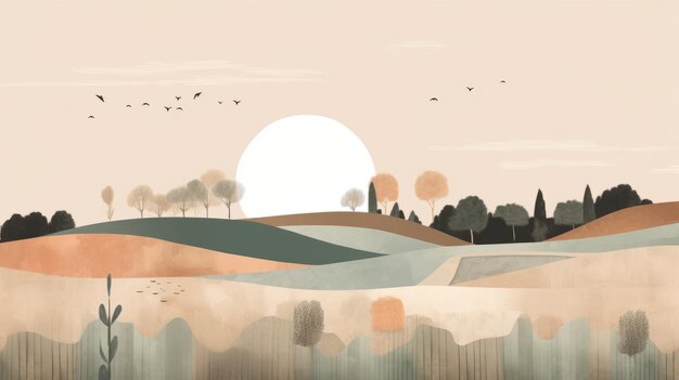 Minimalist Art Print Of Boho Zen Field Landscape