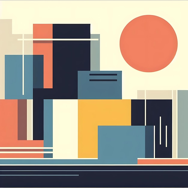 抽象的な都市風景と幾何学的な形状を描いたイラストのミニマリストの背景デザイン