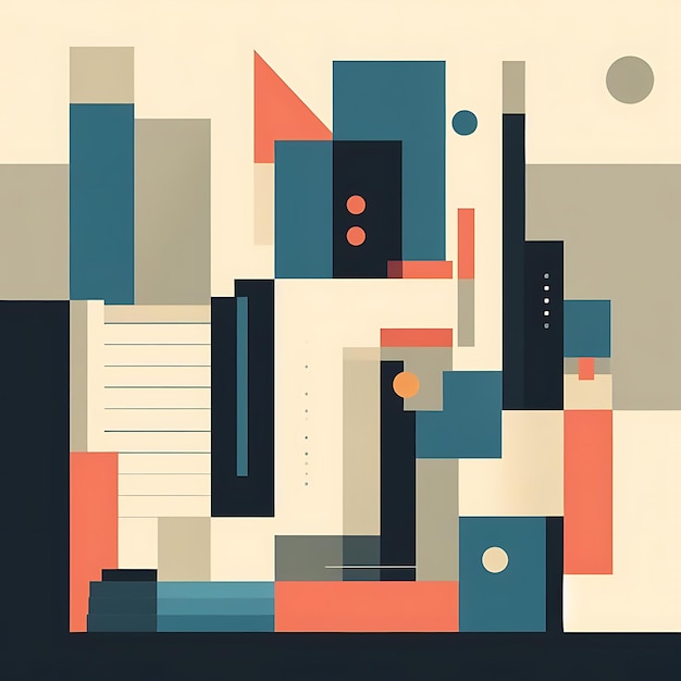 Минималистский дизайн фона в иллюстрации, изображающий абстрактный городской пейзаж с геометрическими формами