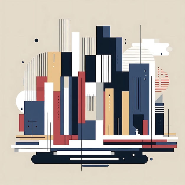 Photo a minimalist background design in illustration depicting an abstract cityscape with geometric shapes