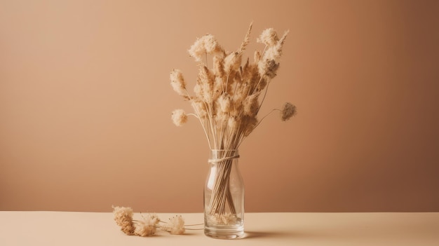 乾燥した花のミニマリストの背景 イラスト ジェネレーティブAI
