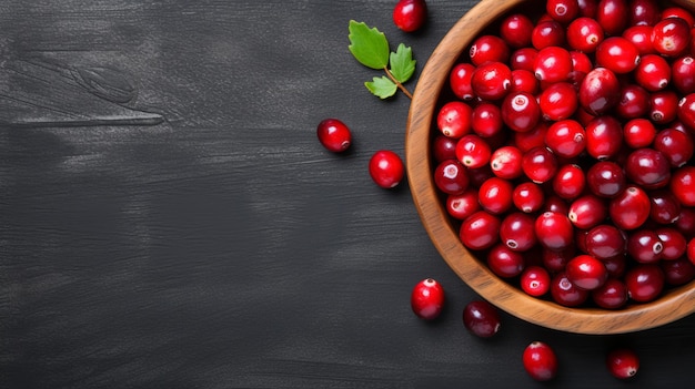 Minimalist Background With Fresh Cranberries In Wooden Bowl