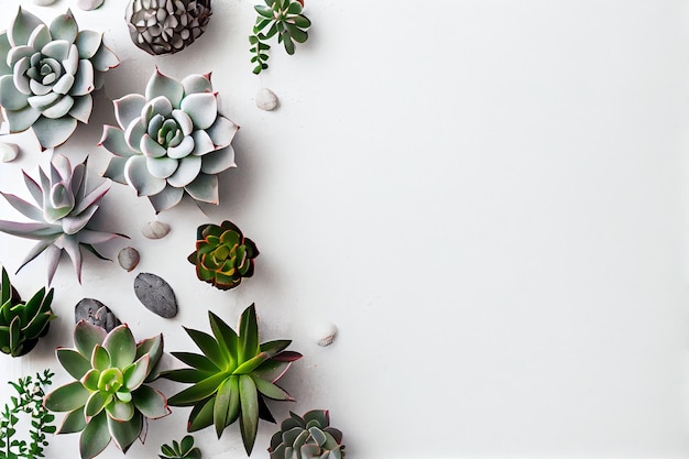 Minimalist background with various succulents