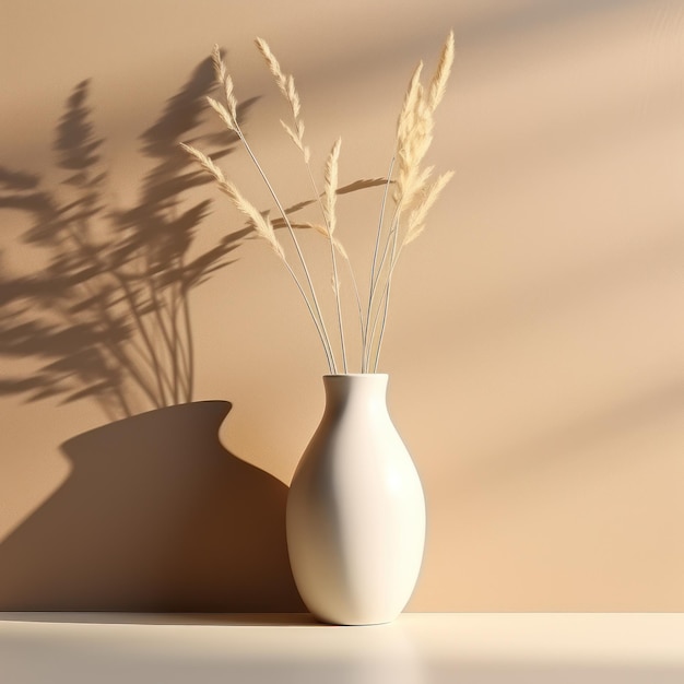 Minimalist background with vase and dry flower Illustration AI GenerativexA