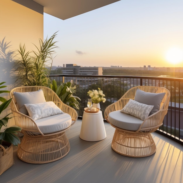 A minimalist balcony with cozy garden furniture Generative AI