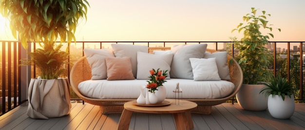 A minimalist balcony with cozy garden furniture Generative AI