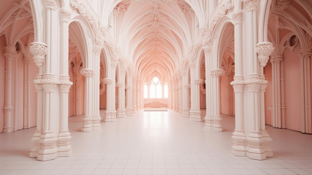 ミニマリストのバロック様式建築ピンクの大聖堂のアーチの超現実的な風景