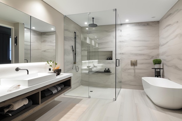 Minimalist bathroom with sleek fixtures and modern accessories