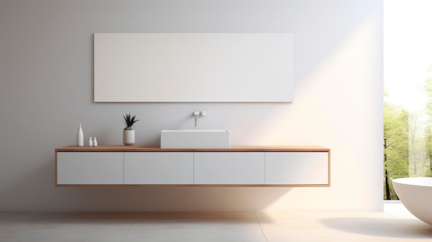 Minimalist Bathroom with White Floating Vanity