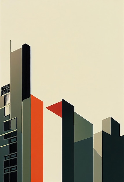 Minimalist Bauhaus Wall Art Print in Retro Color Vintage Building Background