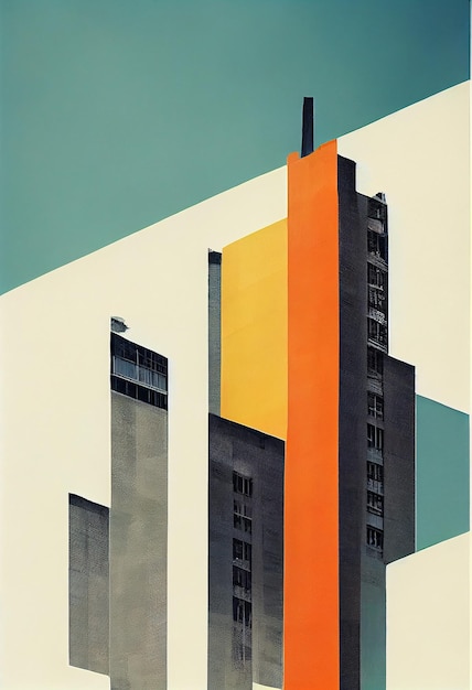 Minimalist Bauhaus Wall Art Print in Retro Color Vintage Building Background