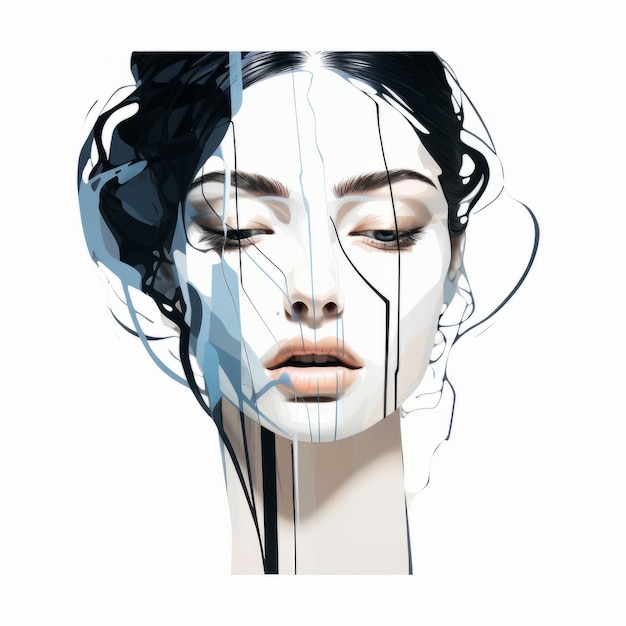 Minimalist Beauty Distorted And Serene Faces In Parallel Vector Romanticism