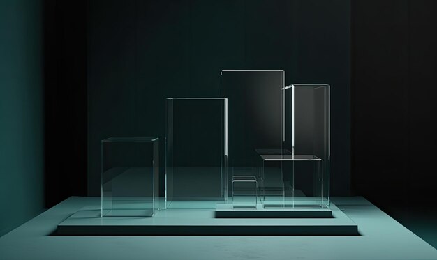 The minimalist beauty of transparent glass cylinders on a podium Creating using generative AI tools