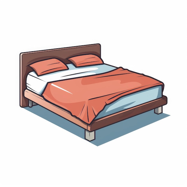 Minimalist Bed Illustration On White Background