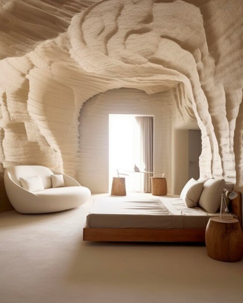 Minimalist Bedroom with Sculpted Wall Design