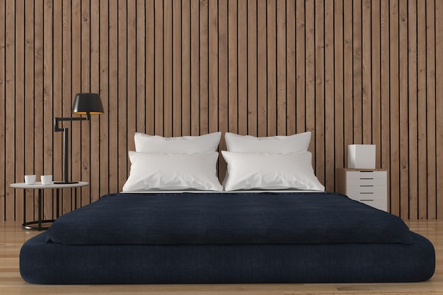 Фото Минималистская спальня с деревянным дизайном в стиле лофт