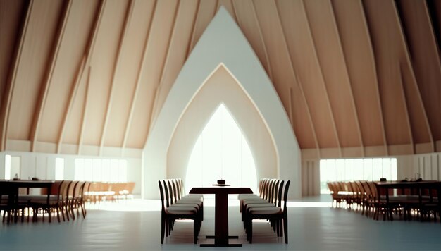 Minimalist beige dining room with clean light interior design concept