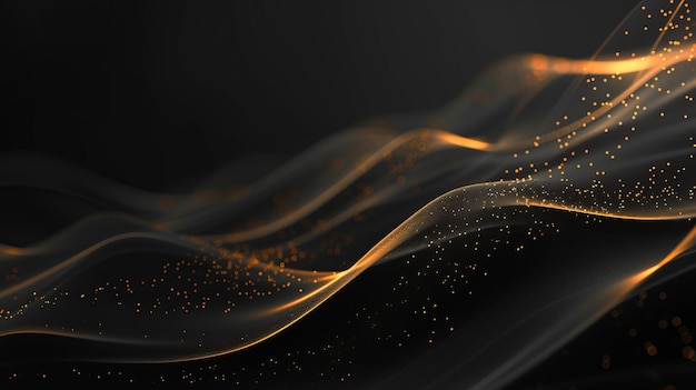 Минималистский черный и золотой фон обоев, подчеркнутый тонкими оранжевыми эффектами частиц Чистые линии элегантная простота ИИ Генератив