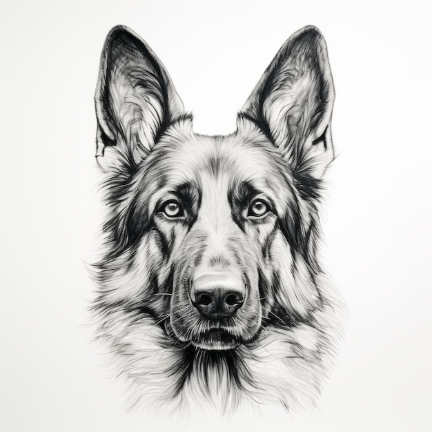 Photo minimalist black line sketch art of german shepherd on white background