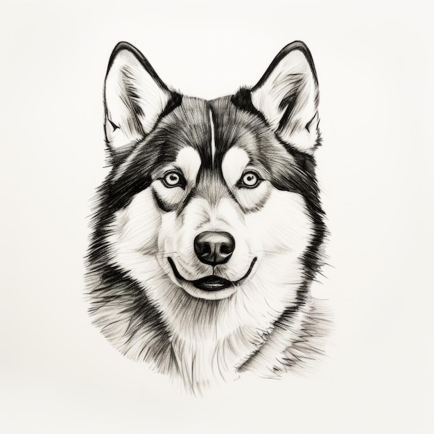 Minimalist Black Line Sketch Art Of A Siberian Husky