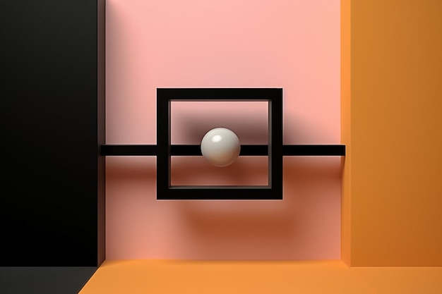 Minimalist Black and pink Cube on a Geometric Shape Background Ai generated