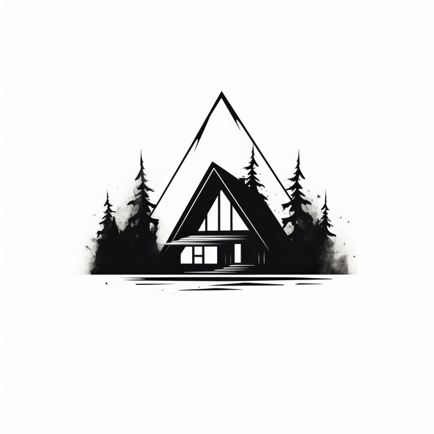 Photo minimalist black and white cabin logo modern outdoor art