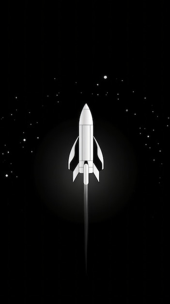 Photo a minimalist black and white drawing of a spaceship flying through space