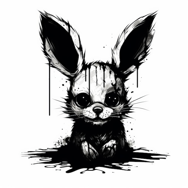 Minimalist Black And White Rabbit Illustration In The Style Of Jeff Soto